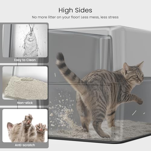 Enclosed Stainless Steel Cat Litter Box with Lid (L-23.6"x15.7"x11.8")