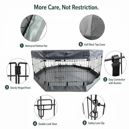 Puppy Playpen with Top Cover & Bottom Pad (Gray / Large Pen: 42-Inch High)