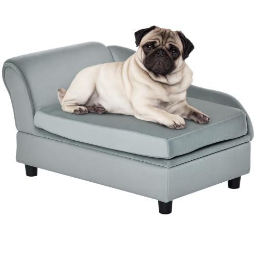 Luxury Fancy Dog Couch with Hidden Storage for Puppies (Light Gray)