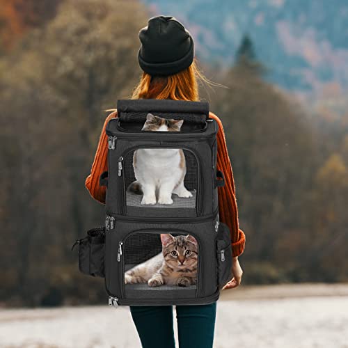 Double Cat Carrier Backpack for 2 Cats or Small Dogs (14.6"L x 11.2"W x 21.6"H / Black)