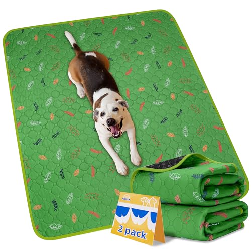 2 Pack Extra Large Reusable Dog Mat for Floor (Leaves - Green / 36x48 Inch (Pack of 2))