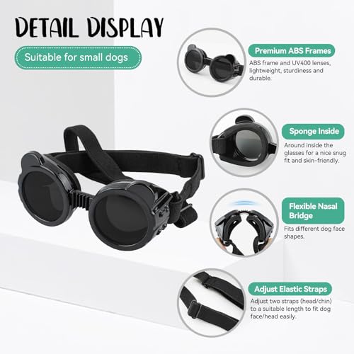 Dog Goggles for Small Breed UV (Black / X-Small)