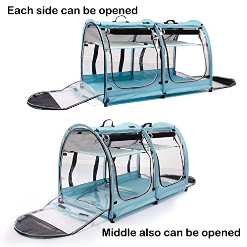 Mispace Portable 2 Pet Carriers for Cats Collapsible Cat Condo for Car Travel Pet Kennel Show Cages with Portable Carry Bag Hammocks Mats and Litter Box (clear)