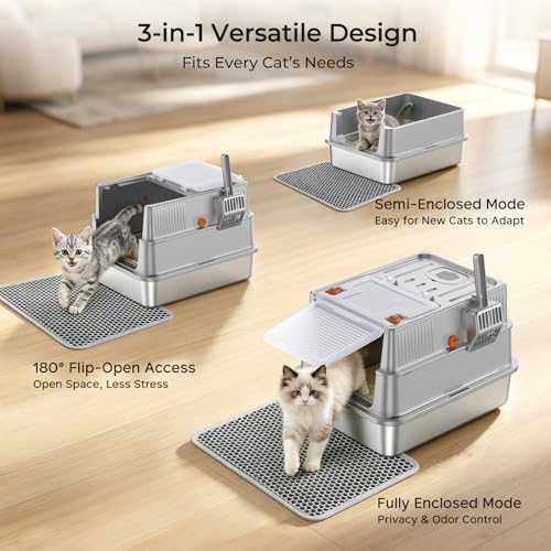 Small Stainless Steel Cat Litter Box with Lid for Kittens