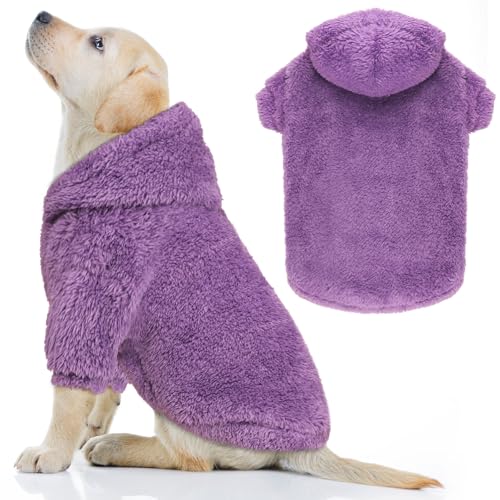 Fuzzy Dog Hoodie Dog Sweaters for Large Dogs Soft Double (Large / Purple)