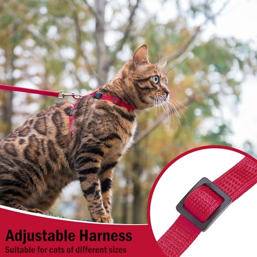 Adjustable Cat Harness and Leash Set Escape Proof Kitten Strap Collar for Walking Travel (Medium / Red)