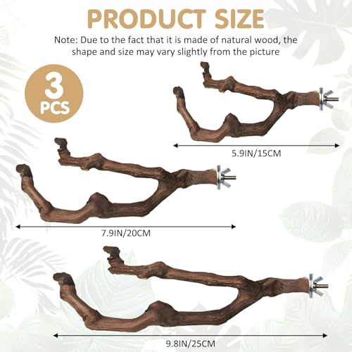 3 Sizes Natural Parrot Perch Grape Wood Bird Stand Pole Parakeet Paw Grinding Fork Chewable Climbing Branches Toy Bird Cage Accessories for Budgies Conures Cockatiels Lovebirds (5.9+7.9+9.8in)