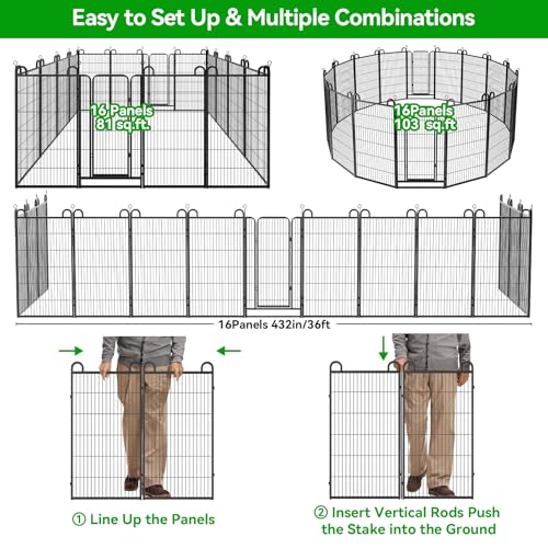 Dog Playpen Outdoor 16 Piece Panels Heavy Duty Dog Fence 47" (27"W x 47"H)