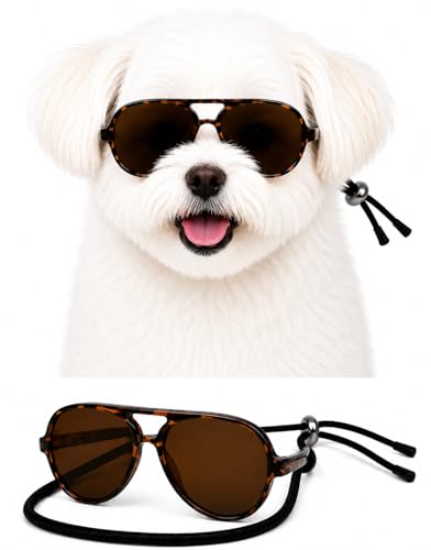 G029 Dog Cat Pet Aviator Pilot Sunglasses Glasses for Small Breeds up to 15lbs (S, Up to 15lbs, 2-pack Black + Tortoise brown)