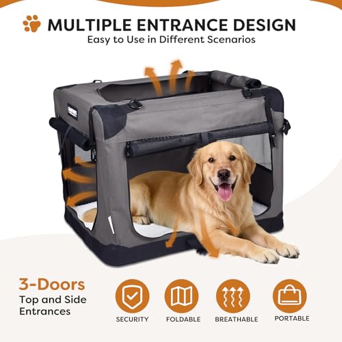 3 Door Soft Dog Crates Kennel (Dark Grey)