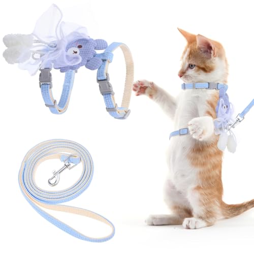 Cat Harness and Leash Set (Ribbon Bear Blue)
