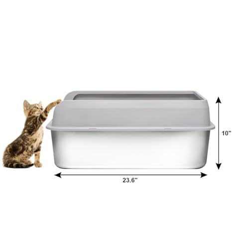 Extra Large Stainless Steel Cat Litter Box with High Sides (23.6" L x 15.7" W x 10" H (with Lid))