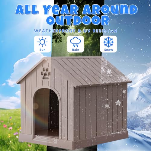 Sturdy Dog House Outdoor Dog Kennel (Classic Grey / Large Dog:38 Inch)