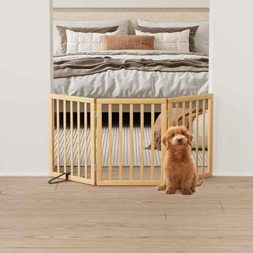 Dog Gates for Doorways Stairs (Bamboo Dog Gate Natural / 3 Panel - 55 inches Wide)