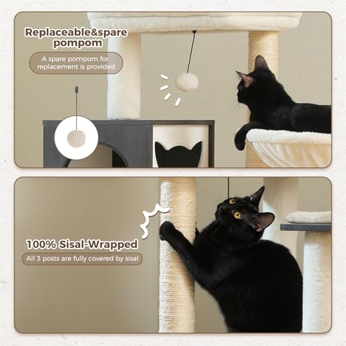 57.5" Cat Tree with Litter Box Enclosure (Black / XL(18.9"L x 18.9"W x 57.5"H))