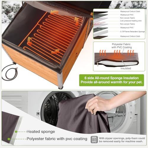 Heated Dog House Extra Large Outdoor with Bowls Weatherproof Dog Kennel with Heating Pad Anti
