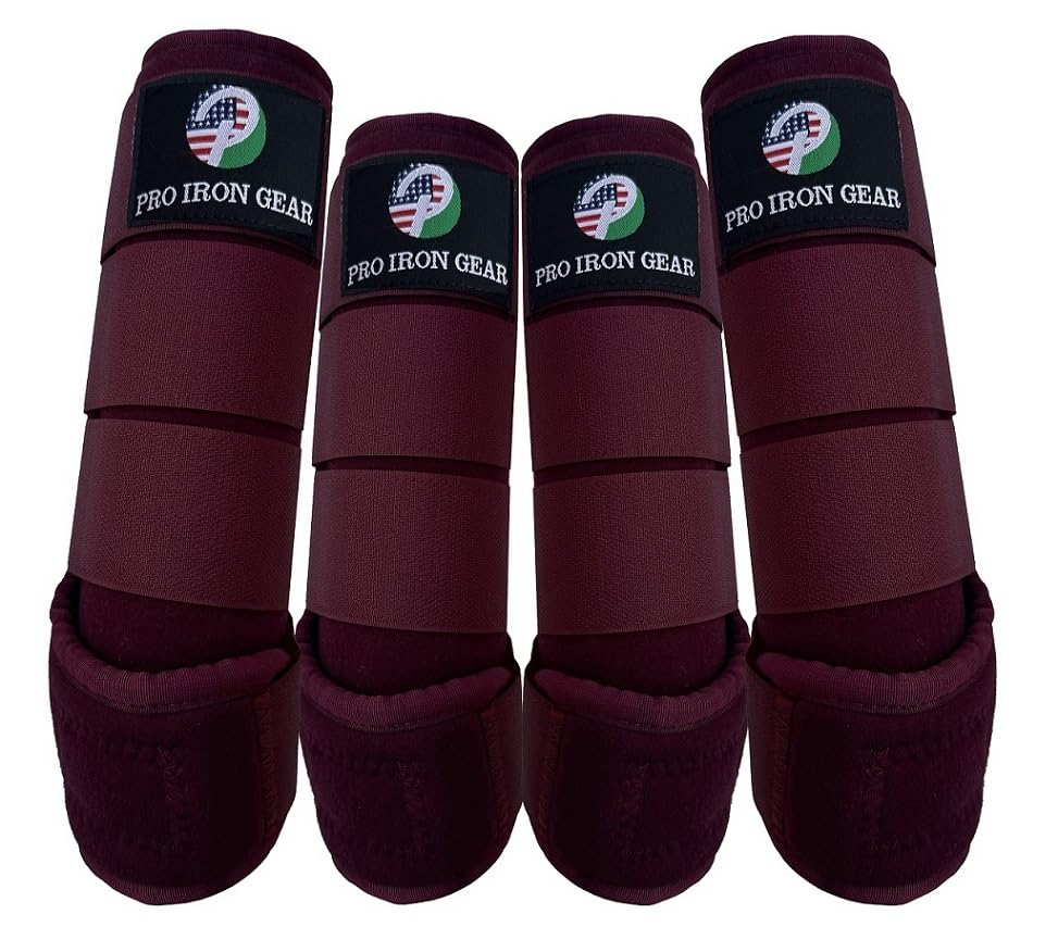 Horse Medicine Brushing Boots Leg Wraps Protection Gear Set of 2 and Set of 4 in 14 Colors (X-Large / BURGUNDY/MAROON (SET OF 4))