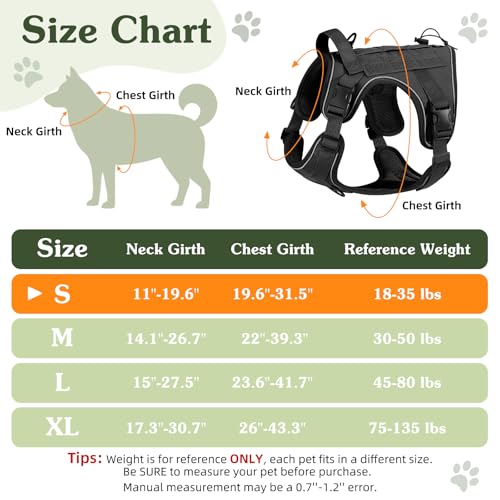 Heavy Duty Tactical Dog Harness for Small Dogs (Black / S (Chest: 19.6-31.5", Neck: 11-19.6"))