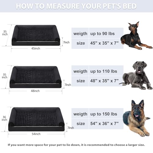 Orthopedic Washable XXL Dog Bed for Senior Dog Cozy Sleep (54"l x 36"w x 7"th / Black)