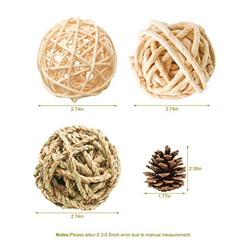 8 Pcs Small Animals Play Balls Rolling Activity Chew Toys Gnawing Treats for Rabbits Guinea Pigs Chinchilla Bunny Natural Balls (8 Pcs+ Pine cone)