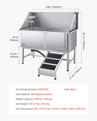 Stainless Steel Dog Washing Station (Right RAMP / 62 inch)