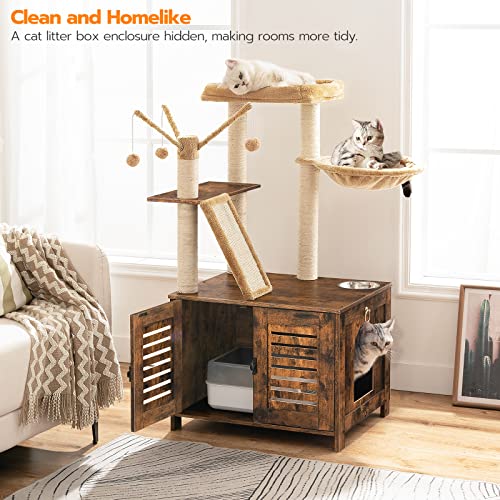 Cat Tree with Litter Box Enclosure (Rustic Brown)