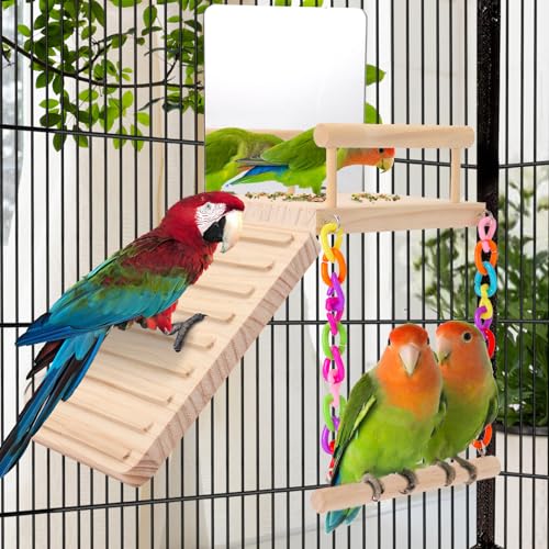 Bird Perch Platform Bird Toys with Bird Mirror Climbing Ladder Swing