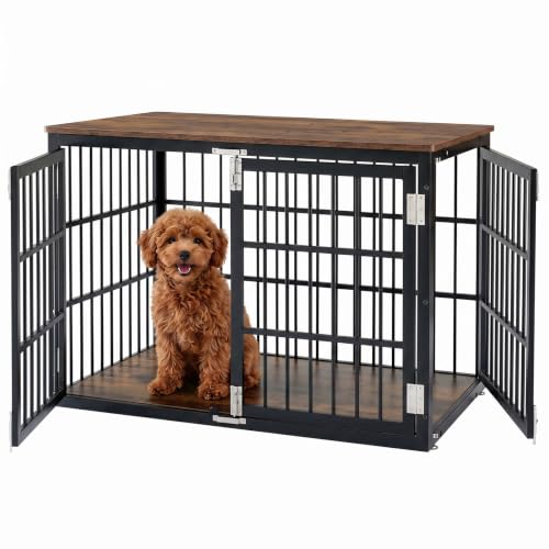 Dog Crate Furniture 38 Inch Indoor Crate Dog Cage Wooden Kennel (Black / 38.2"L x 25.0"W x 27.9"H)