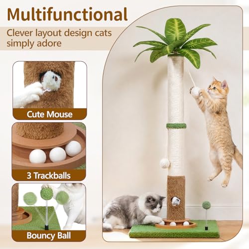 35" Tall Palm Tree Cat Scratching Post Vertical for Indoor Cats (Light Green / 35 in)