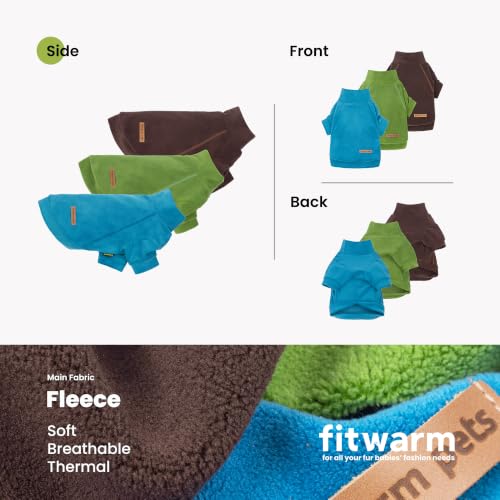 3 Pack Turtleneck Fleece Dog Sweater (X-Large / Bright Blue Green Brown)