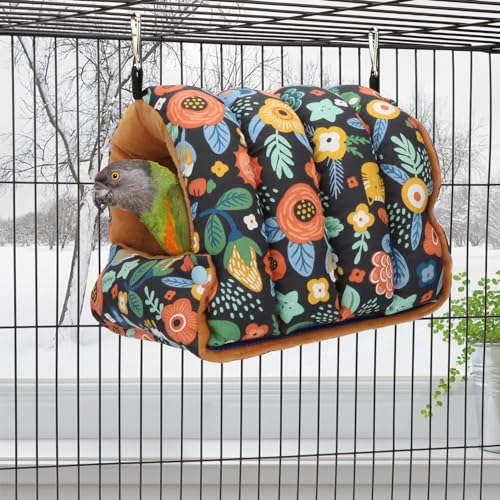 Bird Nest House Winter Warm Snuggle Hut Bird Bed Hanging Hammock for Parrots Budgies Parakeets Caique Senegal Cockatiels Conures (Medium / Black)
