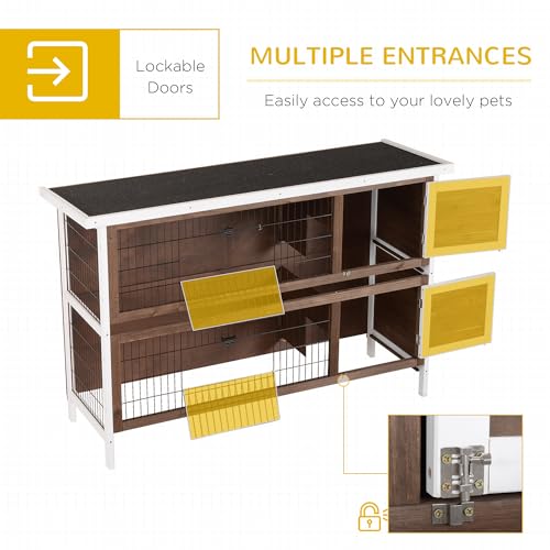 54" 2 Story Large Rabbit Hutch Bunny Cage (Coffee Brown)