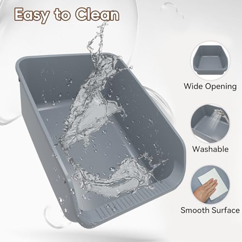 Large Cat Litter Box with High Sides (Grey)