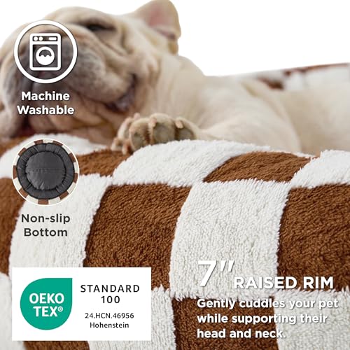 Shown on TV Jacquard Donut Cute Small Dog Beds (23.0"L x 23.0"W x 7.0"Th / Brown Checks)