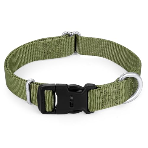 Nylon Dog Collar with Quick Release Buckle Soft Adjustable Sturdy for Small Medium Large Dogs Military Green (Military Green / M：13"-20")