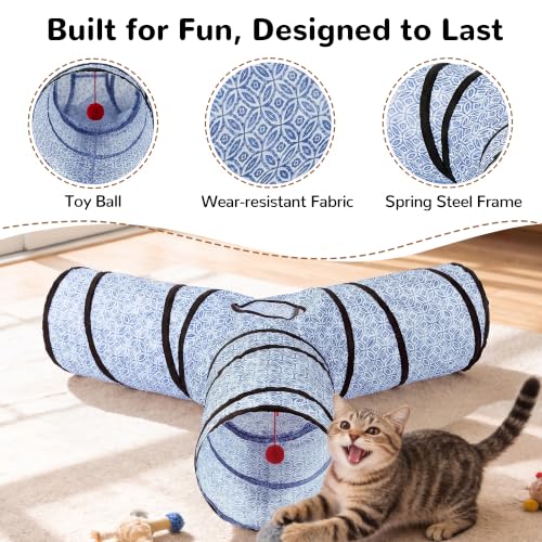 Cat Tunnel, 3-Way Collapsible Toy, Large Size Blue Coin (Blue Coin / Large)