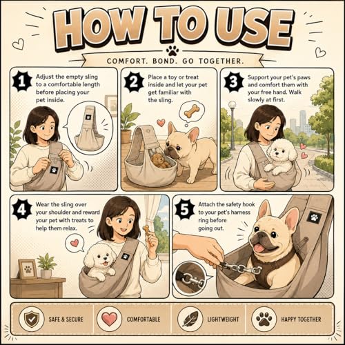 Dog Sling Carrier for Small Dogs up to 15 lbs (Caramel / 30.3"L x 9.5"W x 27.6"H)
