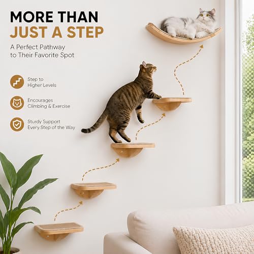 2 Set Wooden Cat Wall Shelves with Sisal Mat