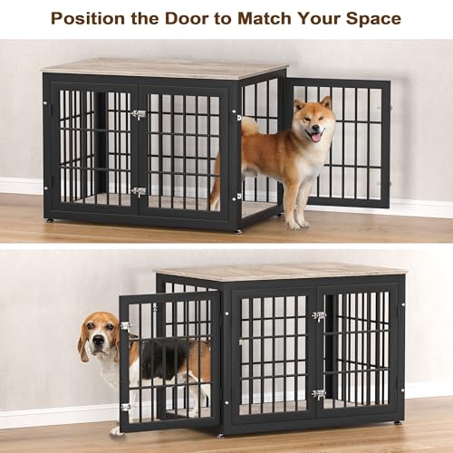 38" Heavy Duty Dog Crate Furniture for Large and Medium Dogs (Greige / 38.3"L x 25.4"W x 27.7"H)