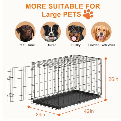 42" Foldable Metal Dog Crate (Black)