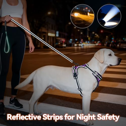 Reflective Dog Harness No Pull Large Breed Vest (Large / Purple)