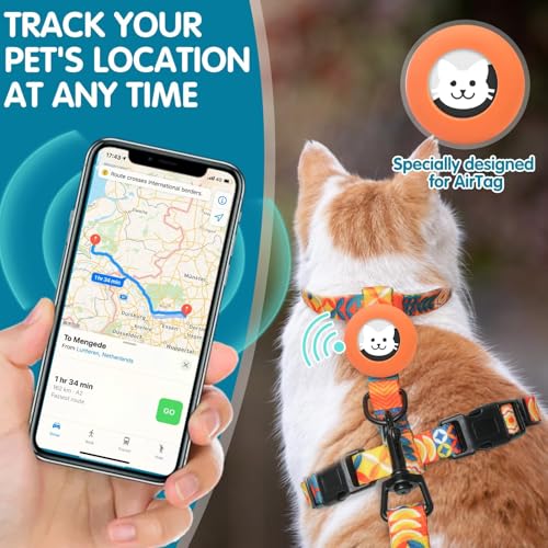 Cat Harness with Airtag Holder (Orange Print (Both Buckles on Chest))