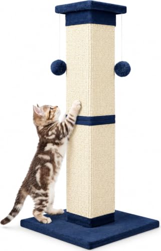 Cat Scratching Post 33 Inch Nature Sisal Scratch Post for Indoor Cats (Blue)