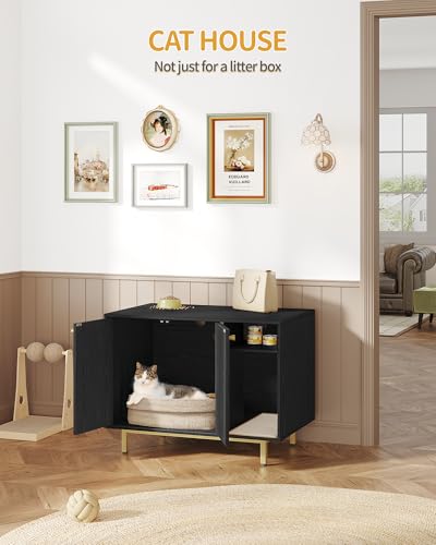 Cat Litter Box Enclosure (Black and Gold / 31.4"L x 19.6"W x 24"H)