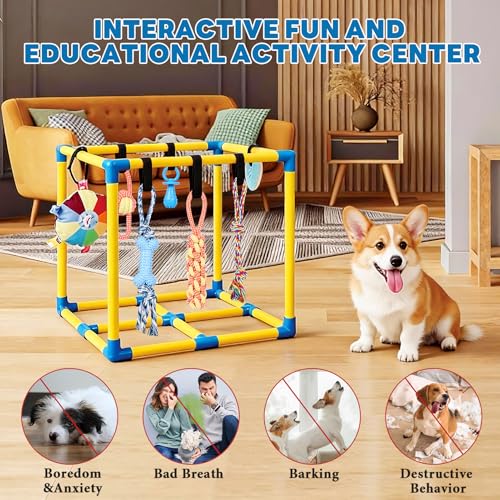 Puppy Play Gym for Small Dogs 10 Hanging Toys (Yellow & Blue)