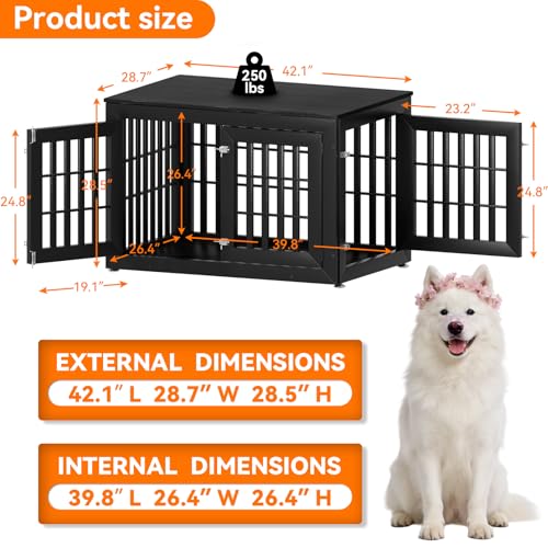 42" Heavy Duty Dog Crate Furniture for Large (42.1"L x 28.7"W x 28.5"H / Black)