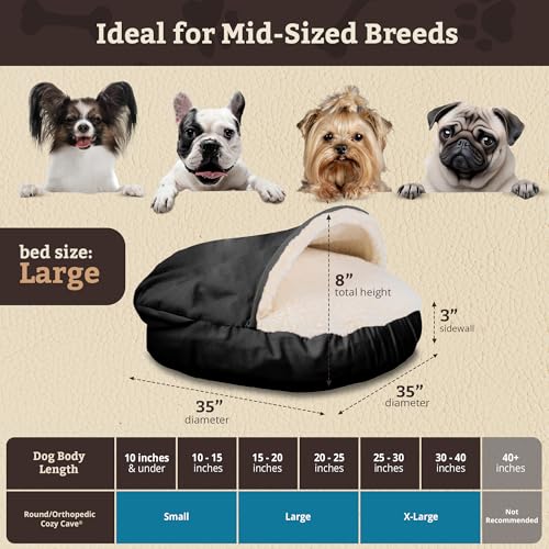 Cozy Cave Dog Bed (35.0"L x 35.0"W x 8.0"Th / Black)