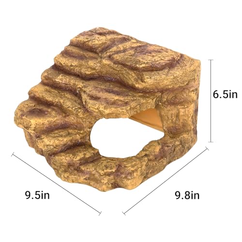 Resin Reptile Hideout Cave Reptile Habitat Tank Decor Terrarium Accessories for Bearded Dragon Leopard Gecko Lizards Turtle (Large)