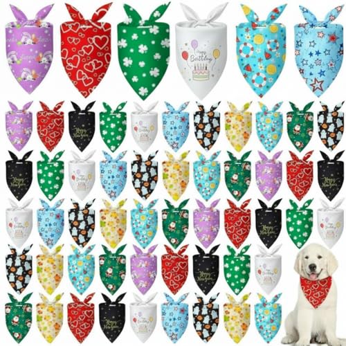 50 Pcs Holiday Dog Bandanas Bulk for Fall Autumn (Holiday / 25.6 x 17.7 x 17.7 Inch)