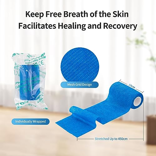 Adhesive Bandage Wrap 12 Pack Vet Wrap 4 inches x 5 Yards (Blue)